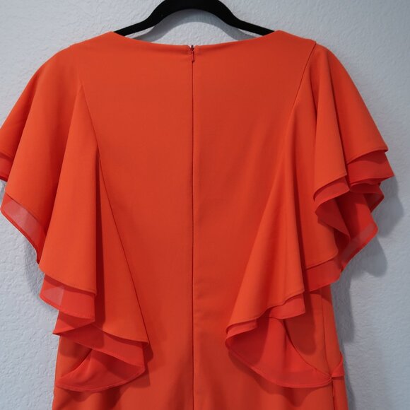 Ark & Co Dress Womens S Midi Flutter Sleeves Shift Cocktail Wedding Party Orange - Picture 8 of 14